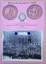 Herinneringsmunt Saargebiet 1935, + Postkaart + foto's, Verzamelen, Verzenden, Overige soorten, Duitsland, Embleem of Badge