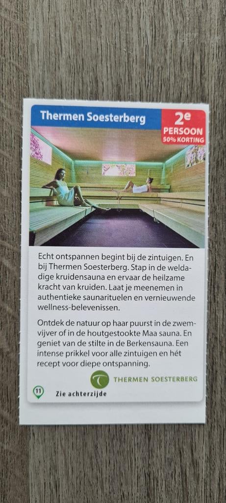 Thermen Soesterberg voordeelbon 2e persoon 50 % korting, Tickets en Kaartjes, Kortingen en Cadeaubonnen, Twee personen, Kortingsbon