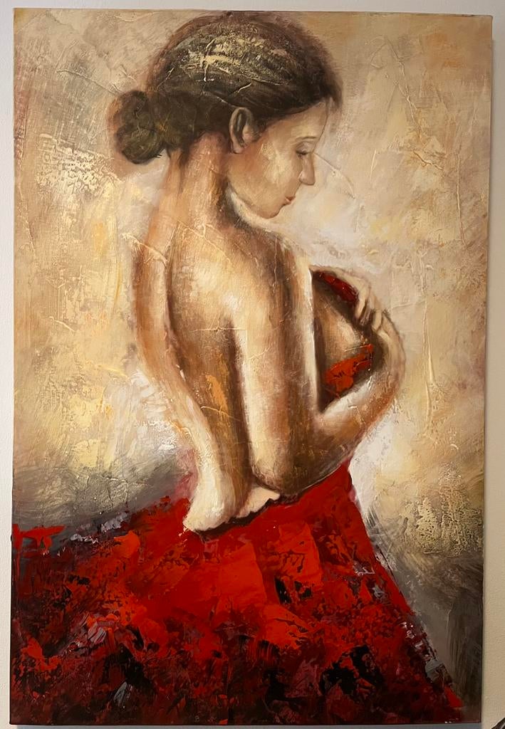 Ballerina in rode jurk schilderij, olieverf op doek, Ophalen