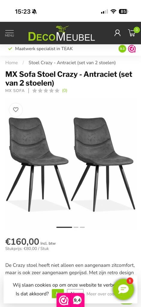 Stoelen 5X MX Sofa Crazy 3X Olive en 2 X Antraciet, Ophalen, Zo goed als nieuw, Grijs, Vijf, Zes of meer stoelen