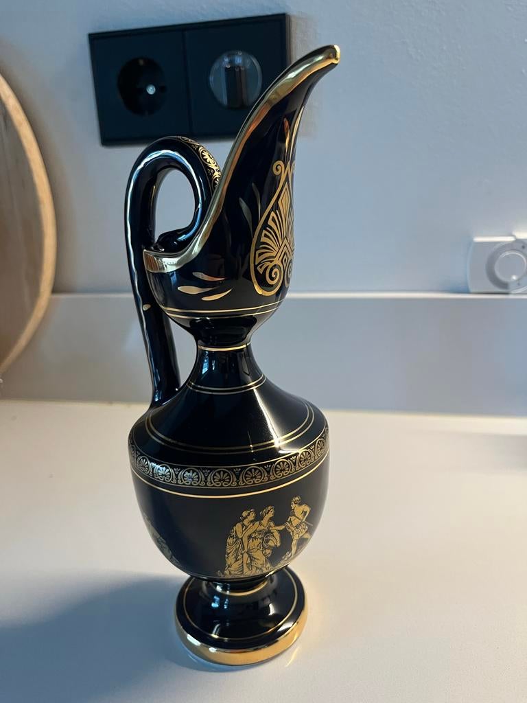 Vintage donkerblauw Grieks vaasje met Gouden Decoraties, Ophalen of Verzenden