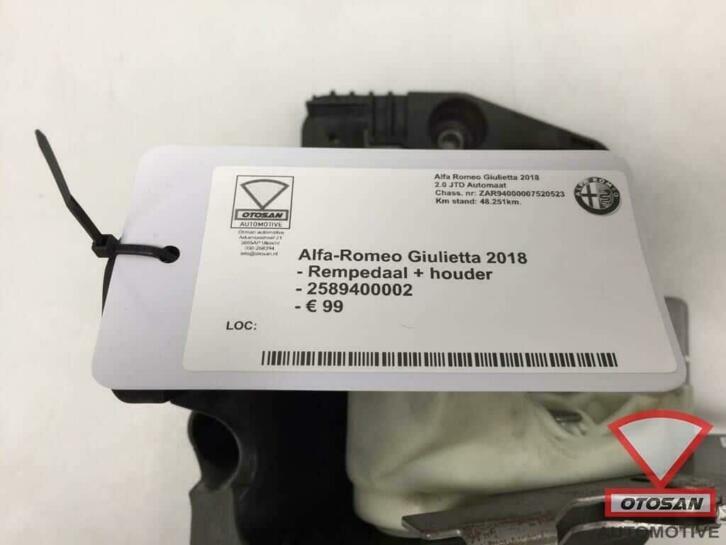 alfa romeo giulietta 2018 rempedaal + houder 2589400002, Auto-onderdelen, Interieur en Bekleding, Dpofca@stellantis.com, Stellantis Europe S.p.A.