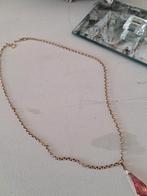Antieke 14 krt gouden ketting en hanger met steen, Ophalen of Verzenden