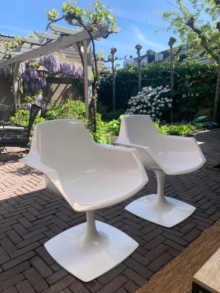 Space Age kuipstoelen wit kunststof, Kunststof, Gebruikt, Twee, Wit