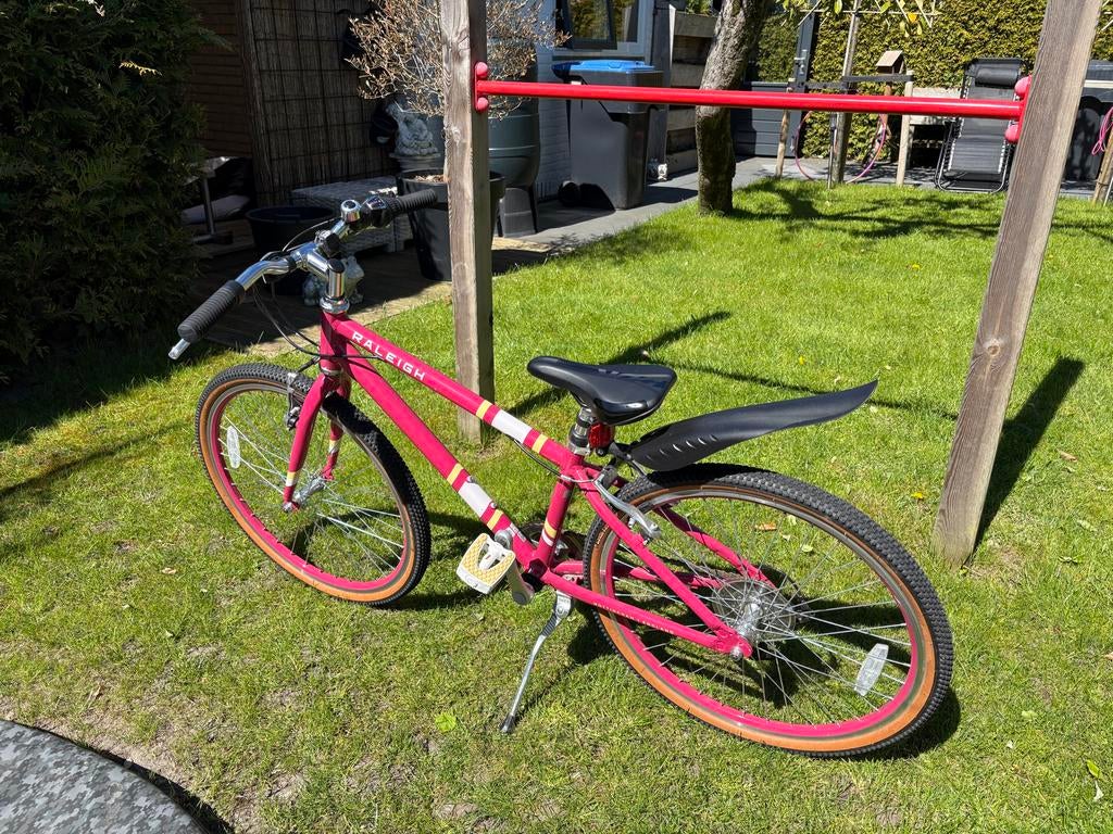 Raleigh Mountainbike - Roze/Rood 24 inch, Gebruikt, Velgrem, Dames, Geen vering