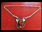 Bijzonder Zilveren Collier met Cognac Baltische Amber!, Verzenden, Zilver, Ketting