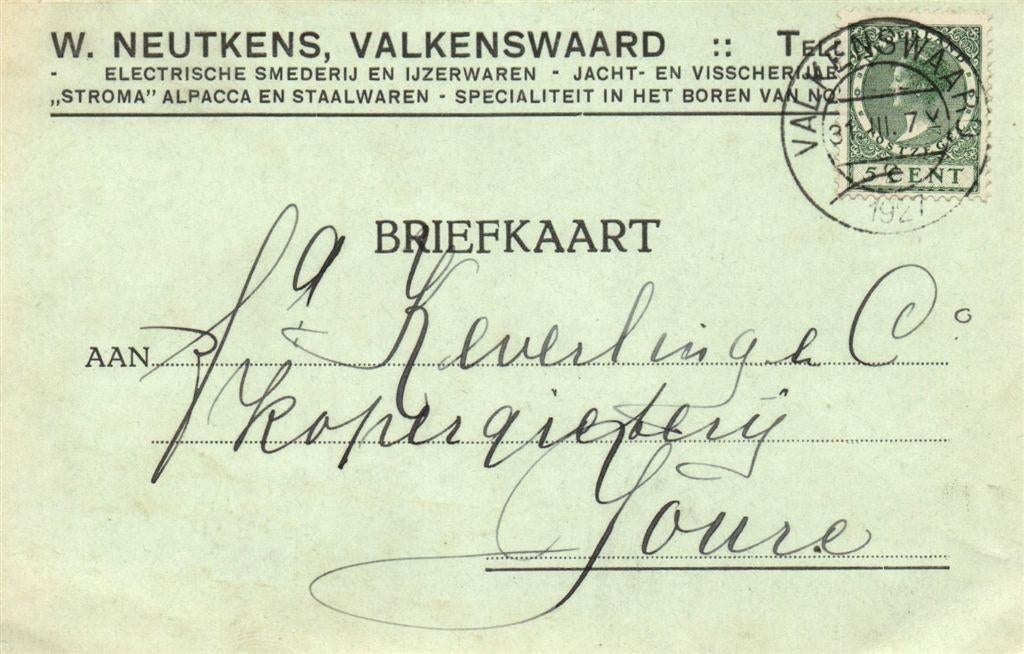 W. Neutkens, Valkenswaard - 03.1927 - briefkaart, Ophalen of Verzenden, Briefkaart