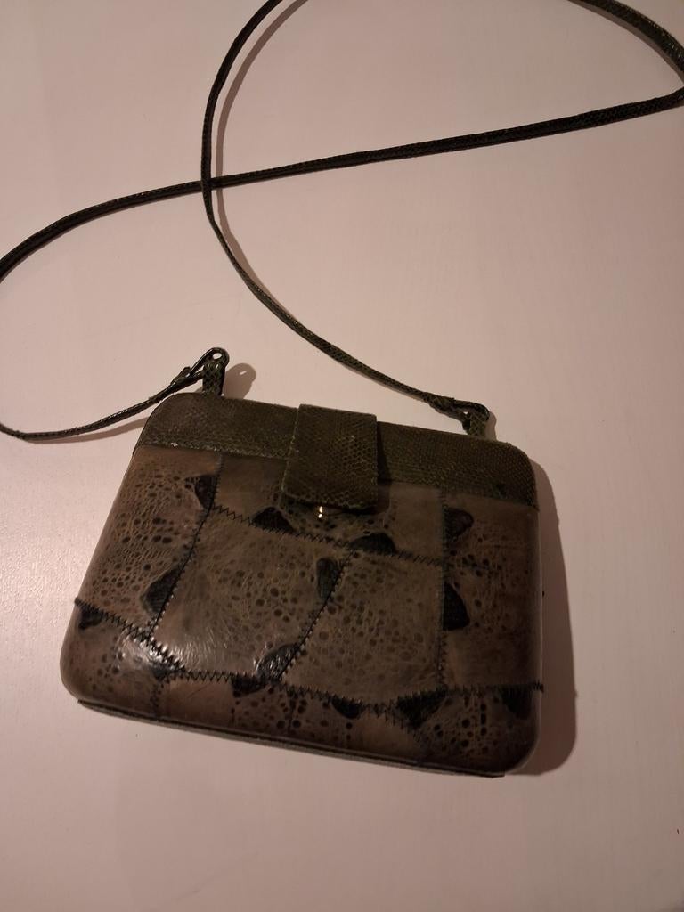 Vintage jaren , 70 tasje van slangenleer of reptielen leer, Ophalen of Verzenden, Groen, Leer