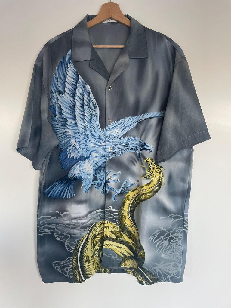 Vintage overhemd print xl, Ophalen of Verzenden, Zo goed als nieuw, Blauw, Halswijdte 43/44 (XL)