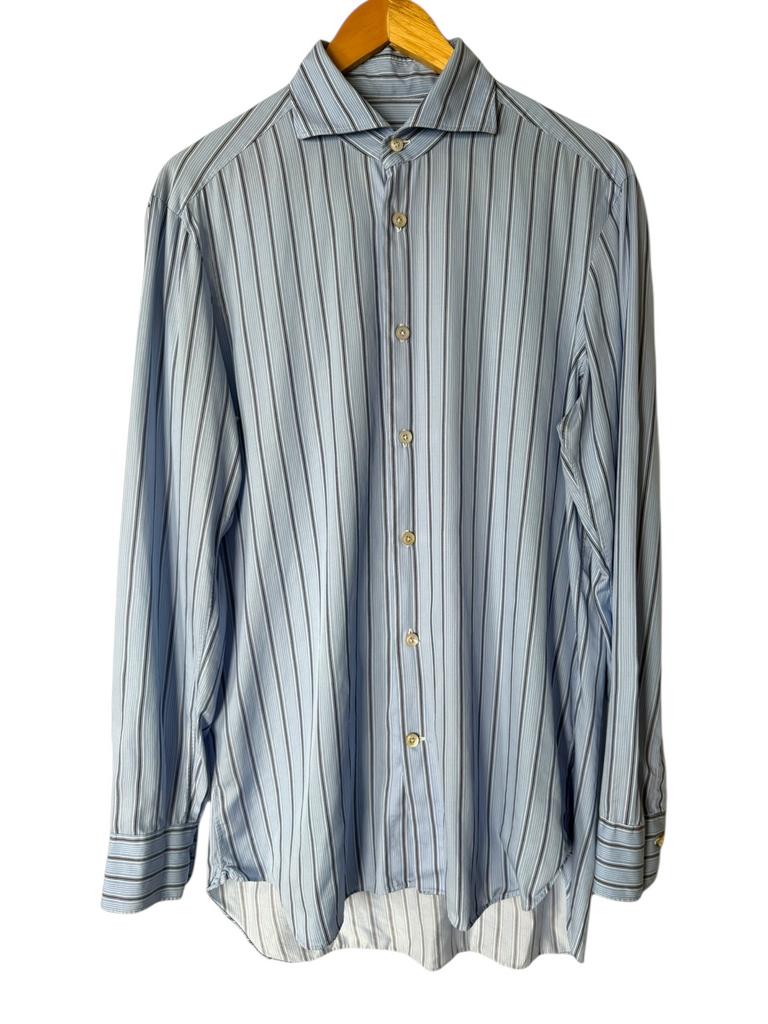 Kiton Overhemd – Maat 40 – Blauw/Wit Gestreept, Kleding | Heren, Overhemden, Ophalen of Verzenden, Zo goed als nieuw, Blauw, Halswijdte 39/40 (M)