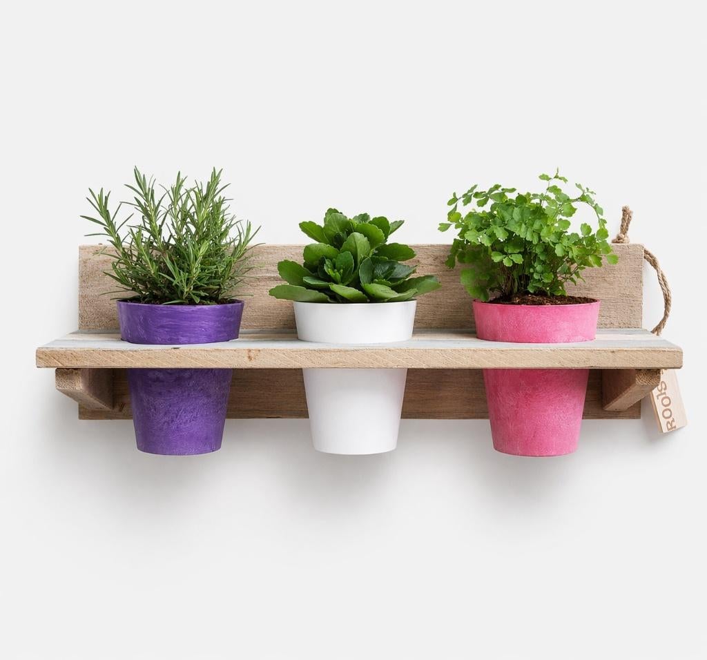 Partij houten wandrekken met drie potten 125553, NHP International, Minder dan 30 cm, Ophalen of Verzenden, Info@nhp-international.com