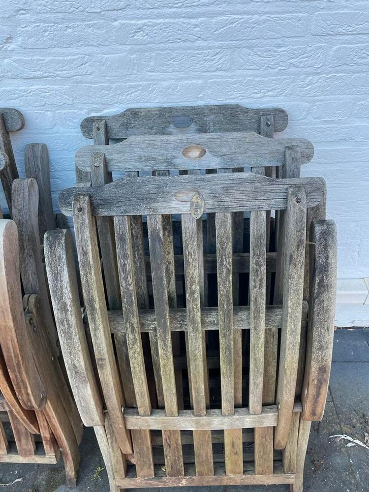 6 Teakhouten tuinstoelen - opknappers, Tuin en Terras, Tuinstoelen, Gebruikt, Teakhout, Ophalen