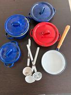 Kinder emaille pannenset met lepels, Ophalen of Verzenden