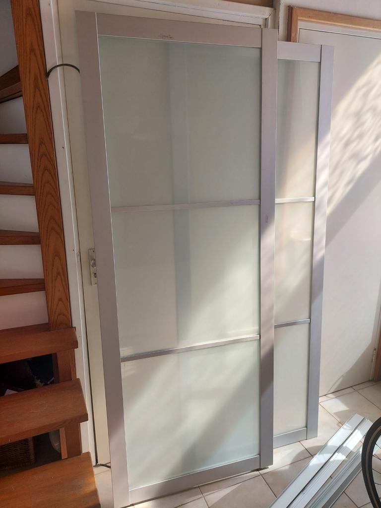 PAX schuifdeuren 150x200 aluminium frame met melkglas, Huis en Inrichting, Ophalen, Gebruikt, 200 cm of meer, 150 tot 200 cm