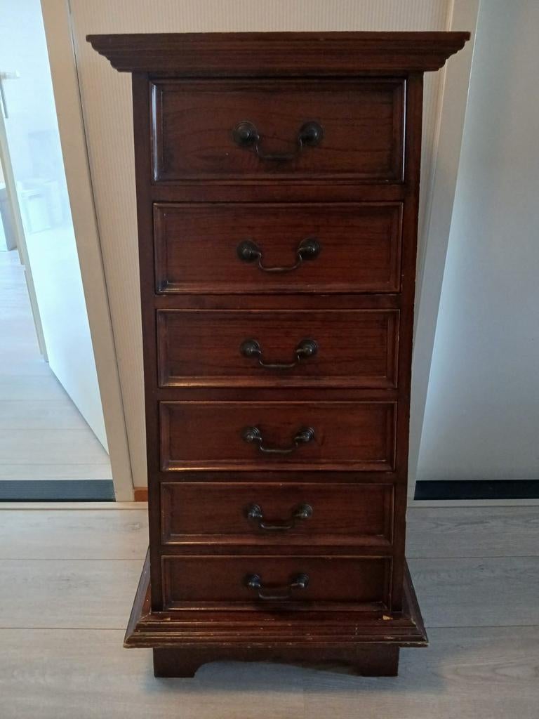 Vintage houten ladekastje met 6 laden, Huis en Inrichting, Gebruikt, 5 laden of meer, 100 tot 150 cm, Vintage