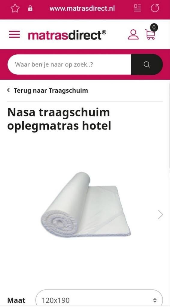 Nasa traagschuim topper 120 x 190, Ophalen, ., 190 cm of minder, Zo goed als nieuw