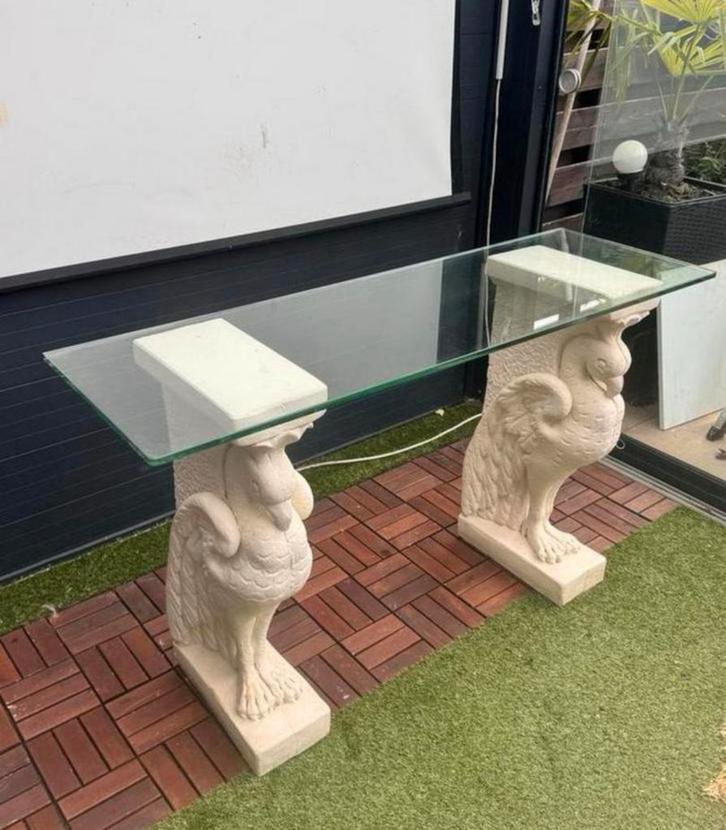 Console tafel met glas en zware poten, Antiek en Kunst, Ophalen