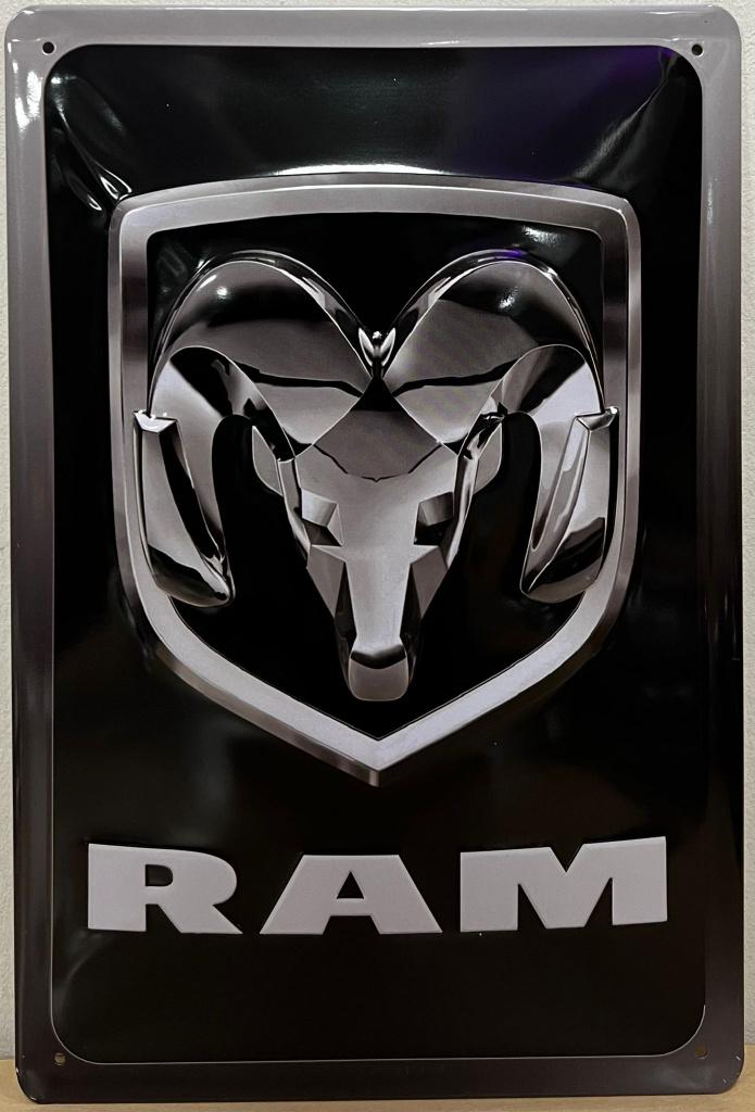 Dodge Ram logo relief reclamebord van metaal wandbord deco, Verzamelen, Ophalen of Verzenden, Nieuw, Auto's
