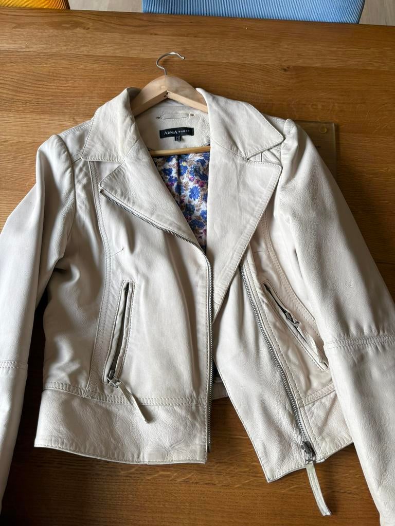 Wit leren jasje maat 36, Ophalen of Verzenden, Zo goed als nieuw, Maat 36 (S), Wit