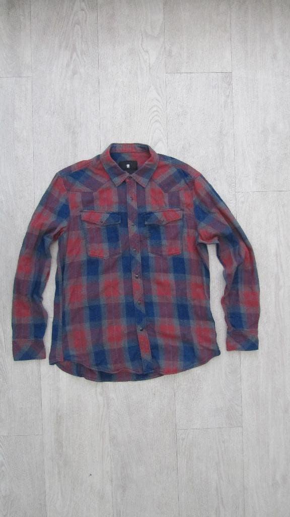 G-Star overhemd XL (54)-Slim Fit Shirt-rood/blauw kleurig, Kleding | Heren, Overhemden, Verzenden, Nieuw, Blauw, Halswijdte 41/42 (L)