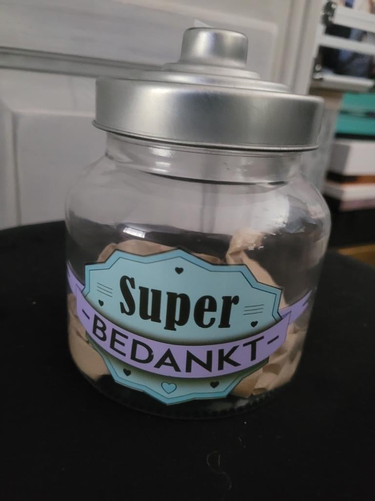 Super Bedankt!! Leuk snoep / pot, Ophalen of Verzenden, Nieuw, Overige materialen, Pot, Bus of Blik