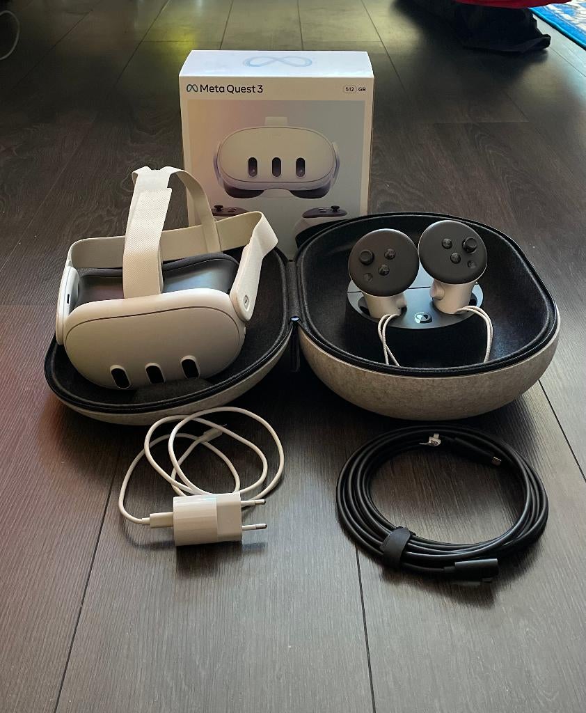 Meta Quest 3 512GB + Case + Meta Quest Link Cable + Box, Spelcomputers en Games, Virtual Reality, Zo goed als nieuw, Overige platformen