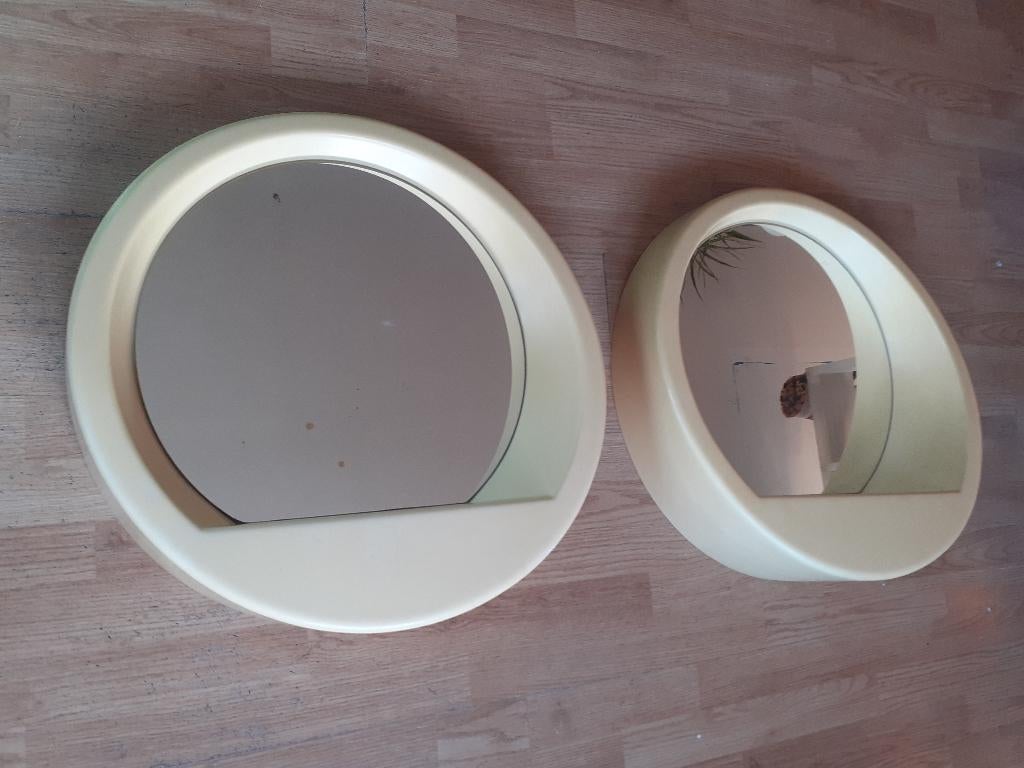 Meurop spiegel design jaren 70 retro kunststof space age, Gebruikt, Rond, ?, Minder dan 100 cm
