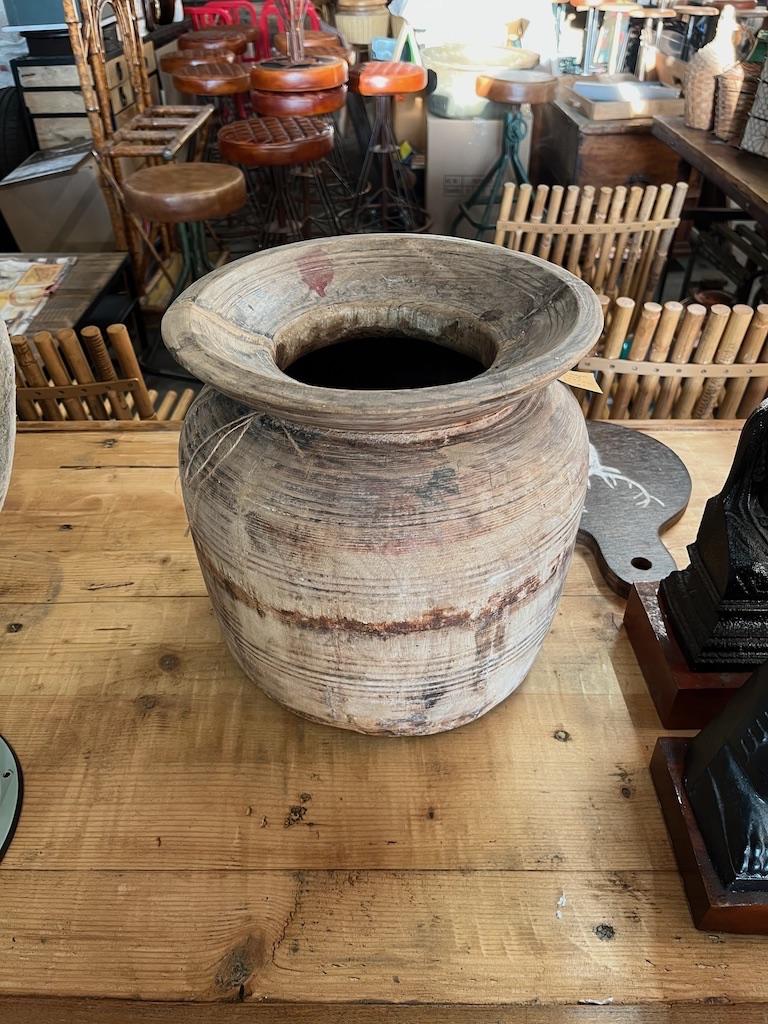Antieke Houten Pot/Vaas afkomstig uit Nepal, Ophalen of Verzenden