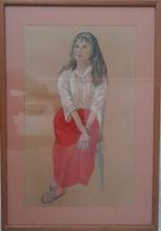 Schilderij / tekening / portret Dame in rode rok, Ophalen