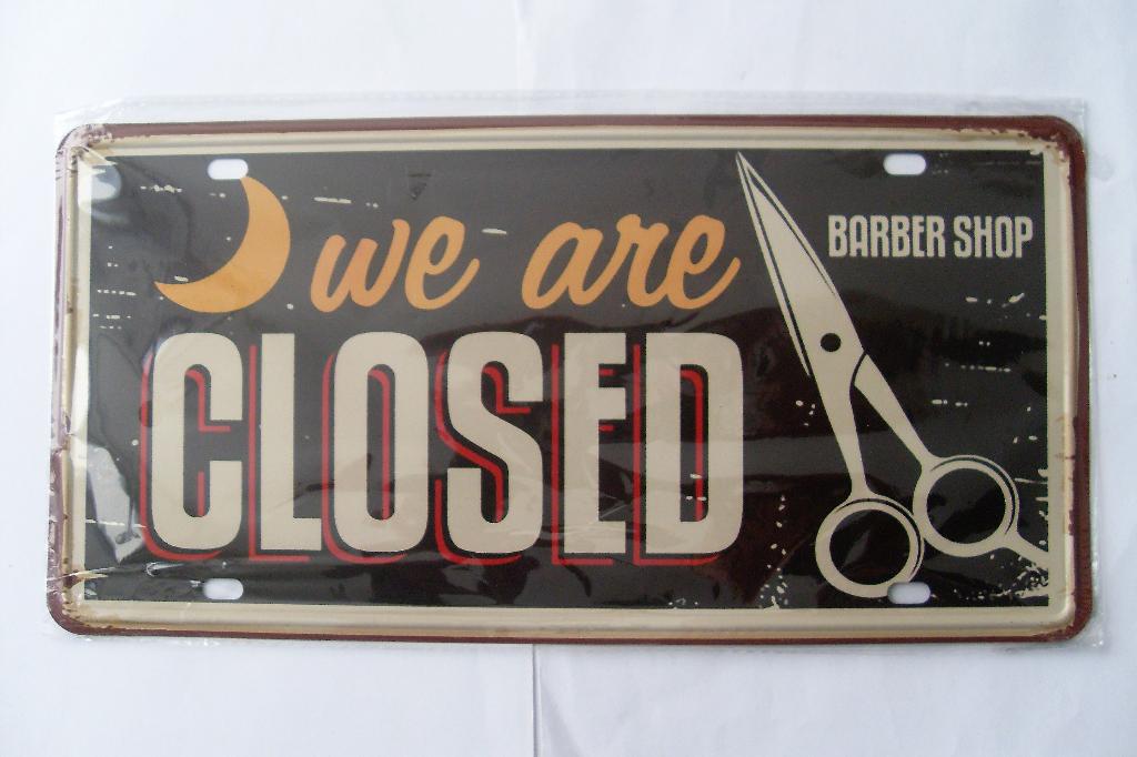 Barber Shop Kapper Wandplaat Closed Gesloten Kapsalon, Metaal, Nieuw, Ophalen of Verzenden, Reclamebord