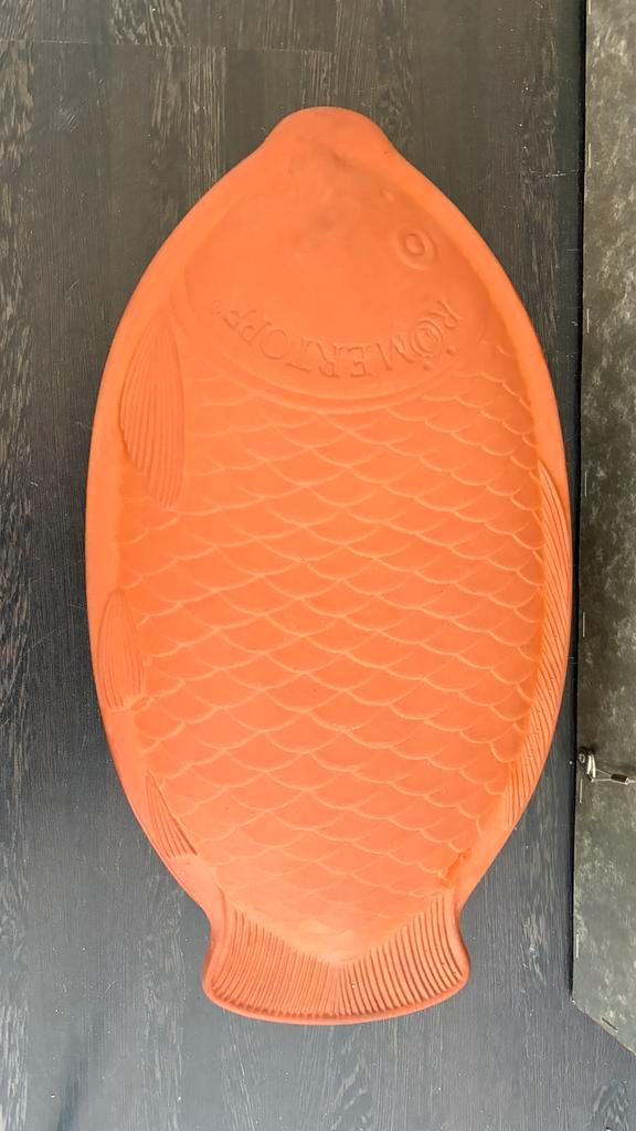 Römertopf terracotta ovenschotel visvorm, Huis en Inrichting, Keuken | Potten en Pannen, Gebruikt, Overige typen, Overige materialen