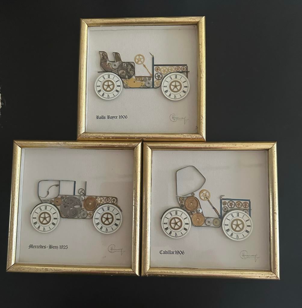Set van 3 Vintage Auto Klokwerk Kunstwerken, Ophalen of Verzenden, Zo goed als nieuw