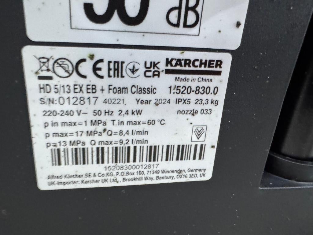 KARCHER KOUDWATER HOGEDRUKREINIGER HD 5/13 EX EB +, Ophalen of Verzenden, Karcher, Elektrisch, Met regelbare waterdruk