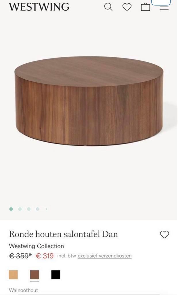 WestWing salontafel Dan, Huis en Inrichting, Tafels | Salontafels, Gebruikt, Minder dan 50 cm, 50 tot 100 cm, Rond, Overige houtsoorten