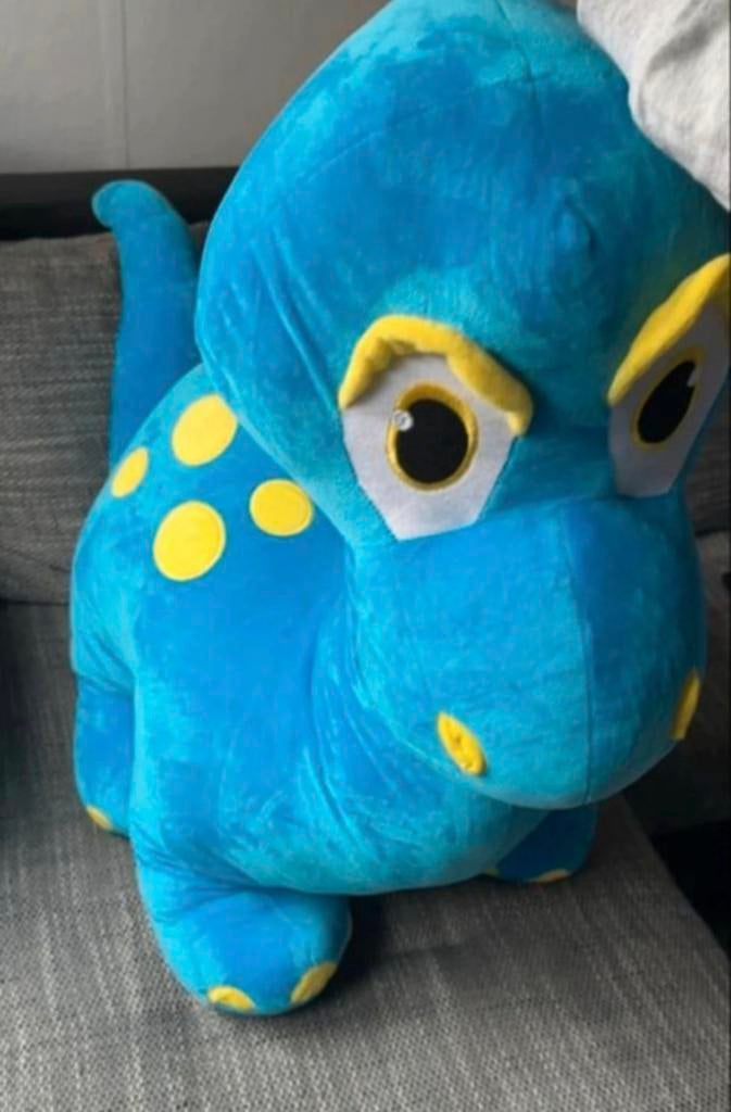 XXL Dinosaurus Knuffel - Blauw met Gele Stippen, Ophalen of Verzenden, Zo goed als nieuw, Overige typen