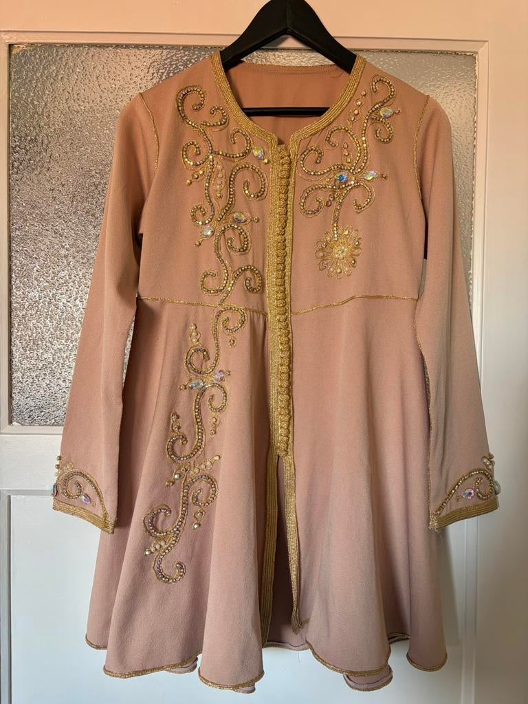 Poederroze/goud marokkaanse kaftan jurk kort, Overige typen, Ophalen of Verzenden, Roze, Maat 36 (S)