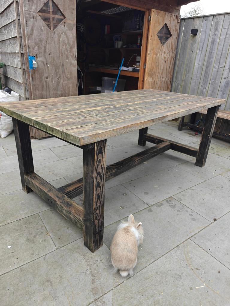 Houten tuintafel -, Gebruikt, 100 tot 150 cm, Rustiek, Vier personen