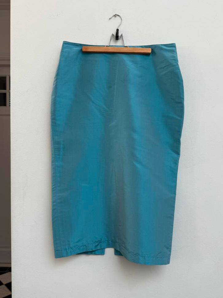 PAUW Amsterdam zijden kokerrok, turquoise, maat 40, Kleding | Dames, Rokken, Zo goed als nieuw, Maat 38/40 (M), Blauw, Knielengte