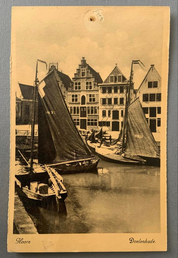 Oude kaart Hoorn Doelenkade met boten, Ophalen of Verzenden, Voor 1920, Gelopen, Noord-Holland