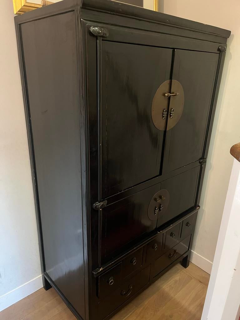 Zwarte Chinese kast - 180x105 cm, Huis en Inrichting, Kasten | Overige, Ophalen, Gebruikt