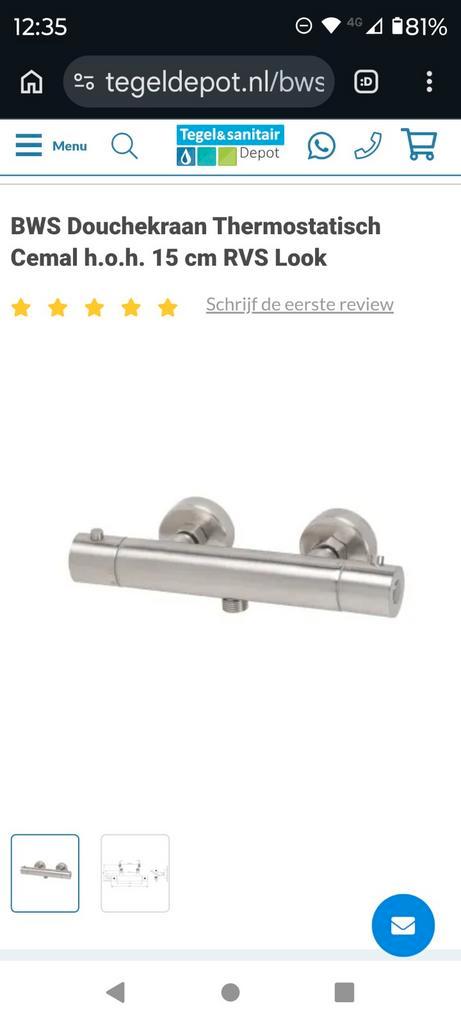 BWS Douchekraan Thermostatisch Cemal h.o.h. 12 cm RVS Look, Doe-het-zelf en Verbouw, Sanitair, Nieuw, Douche, Rvs, Ophalen of Verzenden