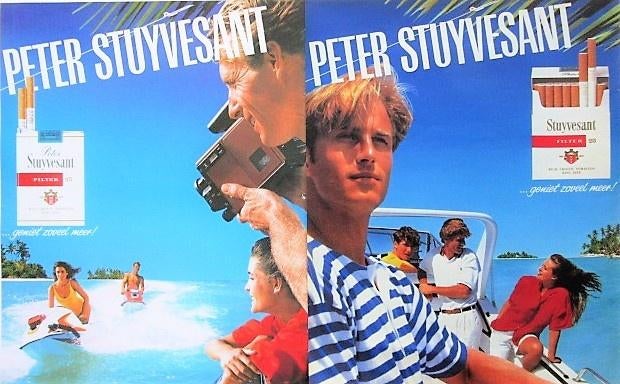 18 oude reclames Peter Stuyvesant sigaretten 58-88 sigaret, Verzamelen, Ophalen of Verzenden, Gebruikt, Sigarenbandjes