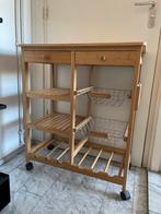 Bamboe Keukentrolley met Lades, Rekken en Wijnrek, Ophalen, Gebruikt, Hout, Keukentrolley