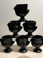 6 Vintage Luminarc eierdopjes - kip - zwart, Gebruikt, Overige typen, Ophalen of Verzenden, Glas