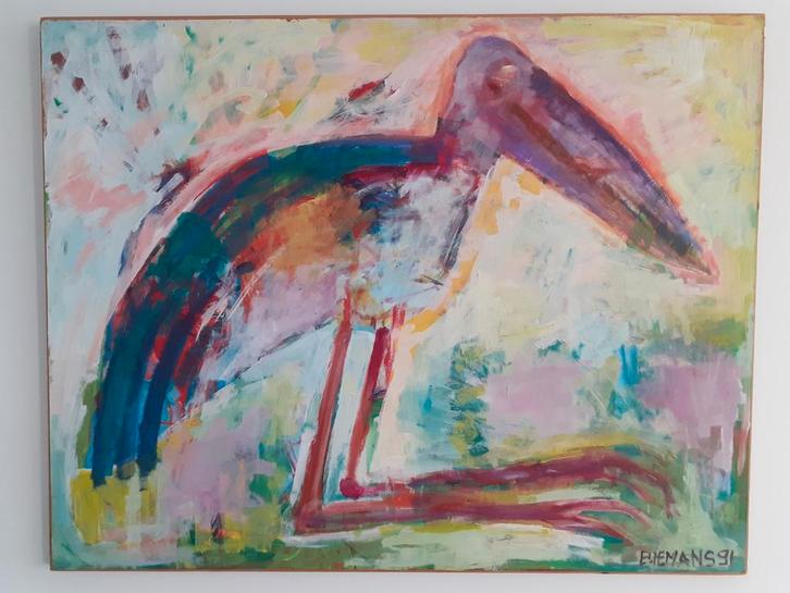 Abstract Schilderij van Biemans - Maraboe gedateerd 1991, Antiek en Kunst, Kunst | Schilderijen | Modern, Ophalen of Verzenden