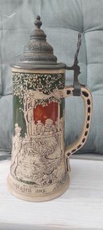 Antieke Duitse Bierpul met Reliëf en Tinnen Deksel, Antiek en Kunst, Antiek | Keramiek en Aardewerk, Ophalen