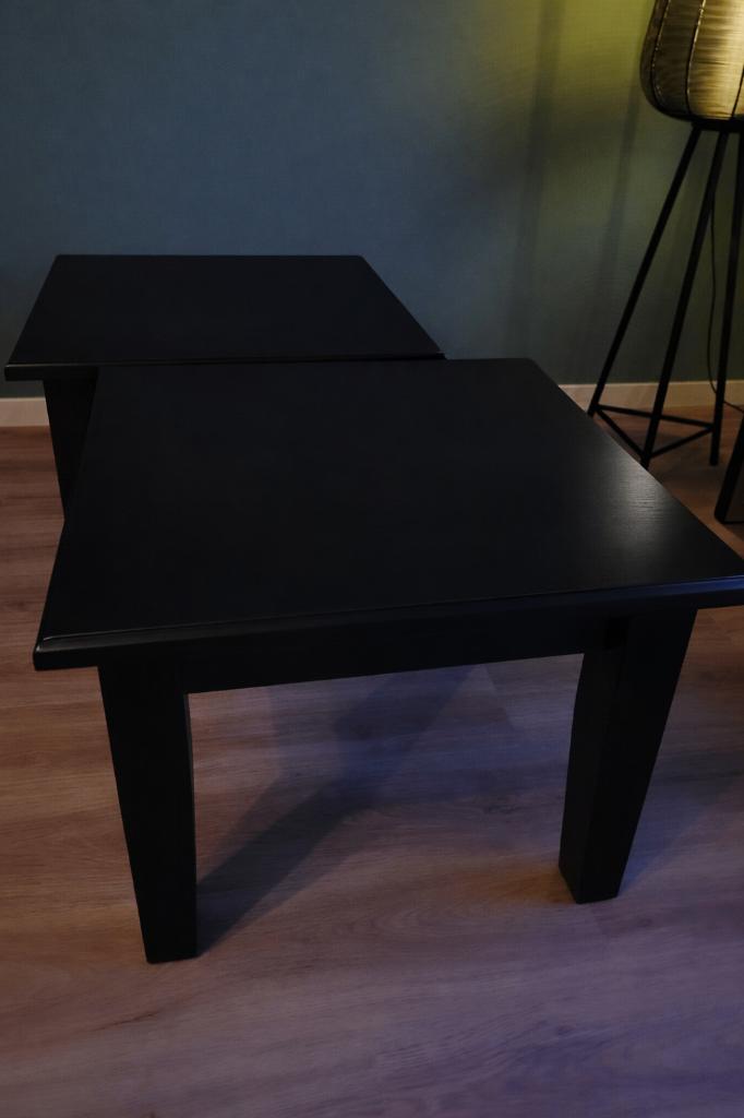 Massief Eikenhout Blank Patine salontafel of bijzettafel, Ophalen, Gebruikt, Vierkant, 55 tot 75 cm