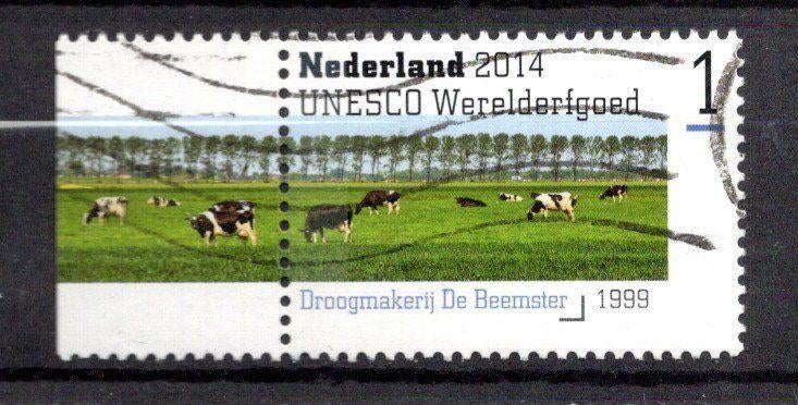 gestempelde zegel. Jaar 2014: unesco met tab, Postzegels en Munten, Postzegels | Nederland, Ophalen of Verzenden, Na 1940, Gestempeld