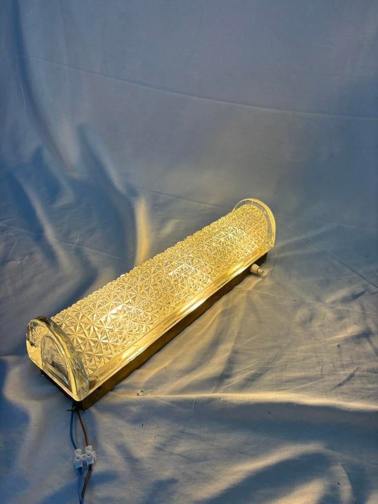 Vintage Mid-Century wandlamp messing & kristal ijsglas '60, Ophalen of Verzenden, Gebruikt, Glas
