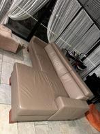 L bank met love chair en slaapbank - echt leer Mocca Hermes, 250 tot 300 cm, Ophalen of Verzenden, Zo goed als nieuw, Rechte bank